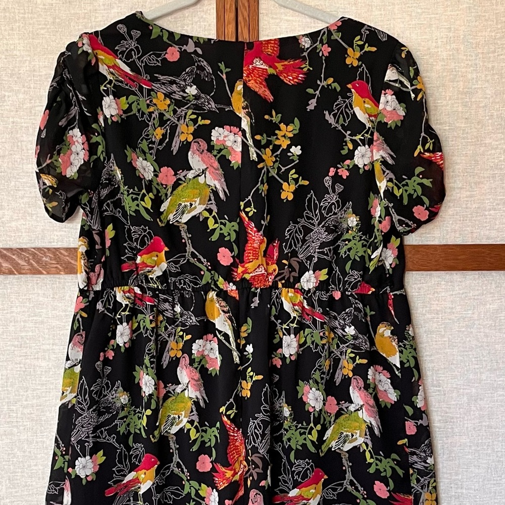 Black Floral & Bird Print Short Sleeve Maternity Dress Size M - Picture 11 of 13
